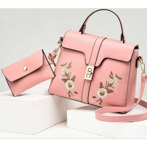 Fashion Girl Embroidered Messenger Bag Simple PU Leather Shoulder Bag Portable Female Bag Ladies Light Luxury Women Handbag