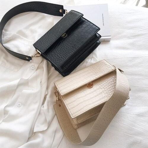Fashion Crocodile Women Shouder Bags Designer Wide Strap Handbags Luxury PU Leather Crossbody Bag Female Small Flap Lady Purses