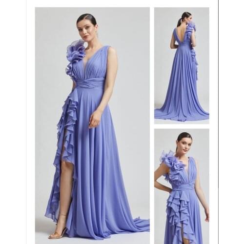 Soft Chiffon Beach Evening Dresses Custom Made Refreshing Color Bride Maid Dress Sweep Length Zipper Back B21139