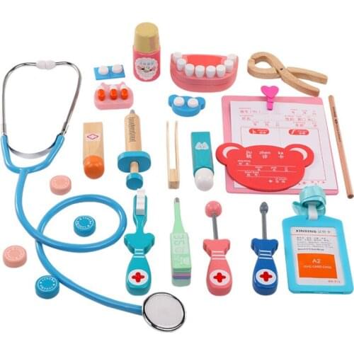 Childrens doctor toy set simulation injection tool wooden color box medicine box girl boy baby play house