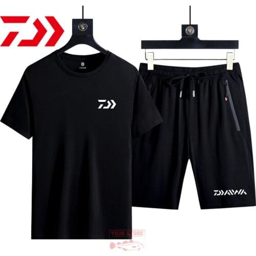 2021 New Daiwa Fishing T-shirt Suit Mens Summer Breathable Short Sleeve Shorts 2-piece Set Outdoor Sports Quick-drying Clothes