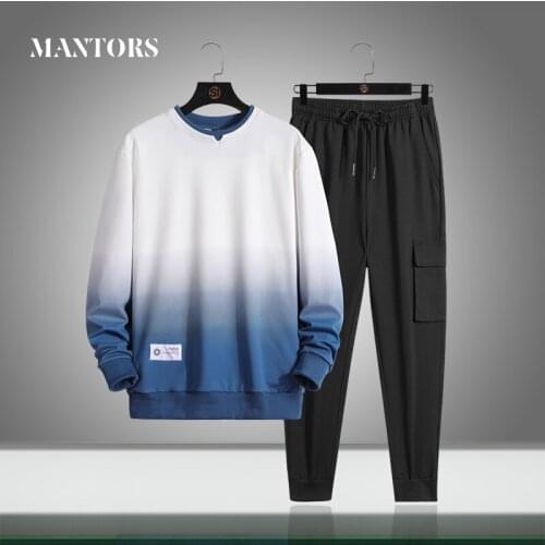 2021 New Men Casual Sets Solid Splice Spring Mens Tracksuit Hoodies+Pants Two Piece Sets Trend Hip Streetwear Sports Suit O-Neck