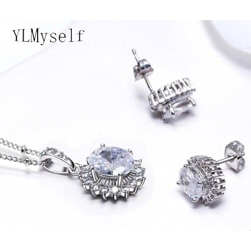 2021 Wholesale Jewelry Lots Supplier Suspension Pendant Earrings Sets High Quality Oval Design Jewellery Sets Best Gift for Girl