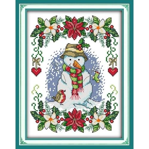 Joy Sunday New Year snowman cross stitch printed canvas for Embroidery Kit 14CT fabric counted DIY needlework DMC threads crafts