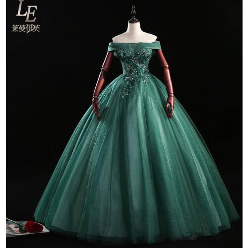 Luxury vintage green beading embroidery fairy court ball gown royal Medieval Renaissance Victorian dress Belle ball