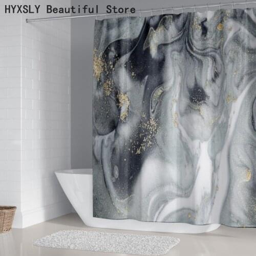 Dark Marble Printed Shower Curtain All Seasons Use Bathroom Screen Thicken Fabric Polyester Waterproof Cover Set Home Textiles