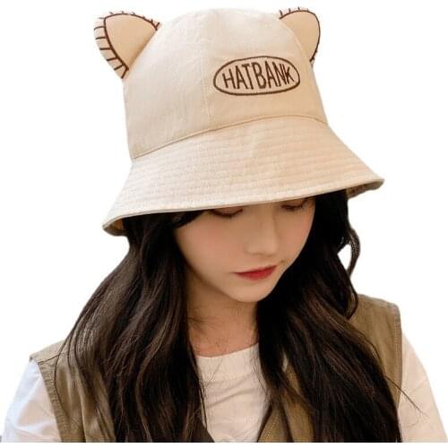 Female summer cute ear fisherman hat wild sweet letter basin hat student sun hat