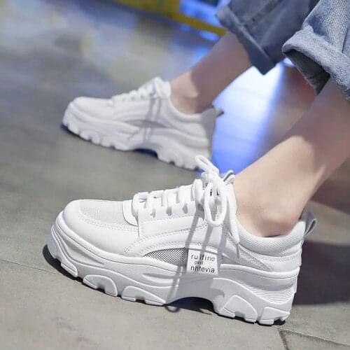 White Women Shoes New Chunky Sneakers For Women Lace-up Vulcanize Shoes Casual Fashion Dad Shoes Platform Sneakers Comfortable