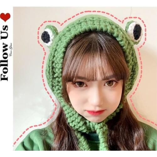 Women Cartoons Hip-hop Cap Kawaii Prop Party Winter Skullies Cute Women Frog Hat Crochet Knitted Hat Costume Beanie Hats Cap
