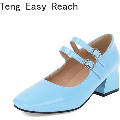 Spring Autumn Women Mary Janes Shoes Patent Leather Low Heels Dress Shoes Square Toe Shallow Buckle Strap fashion Shoes