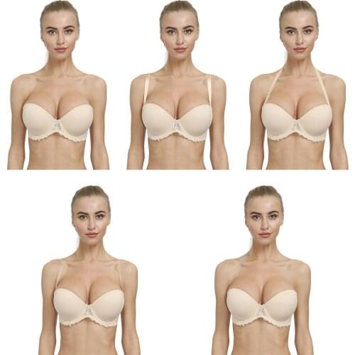 Vgplay Multiway Bra Strapless Halter Women Lingerie Fashion Lace Backless Underwear Non-slip Solid Adjusted Bras for Women