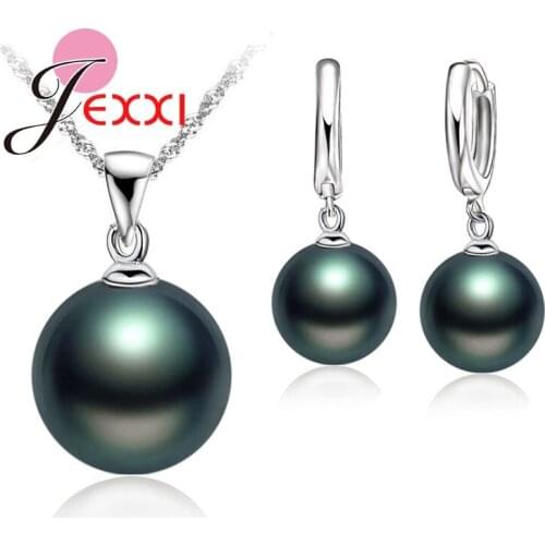 Smooth Women Wedding Jewelry Sets 925 Sterling Silver Pearl Necklace Hoop Earrings Fashion Jewellery Set Accessories