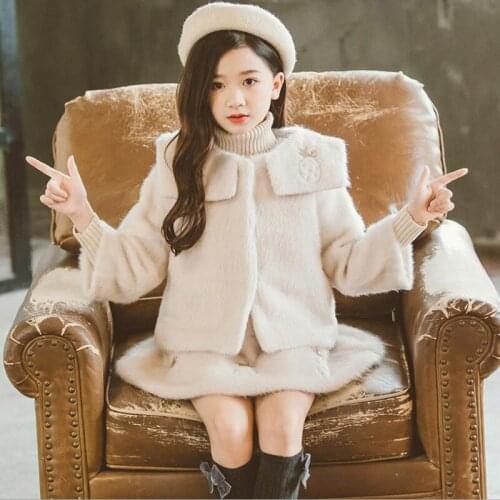 Teenagers Girl Clothes Winter Children Sets Long Sleeve Thicken Woolen Coat+Vest Dress 2PCS Suits Princess Girls Clothing 4-16T