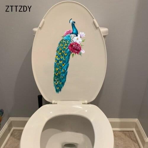 ZTTZDY 11.3×26.3CM Peacock On Flowering Branch Classical Art Wall Stickers Creative Toilet WC Decor T2-1185