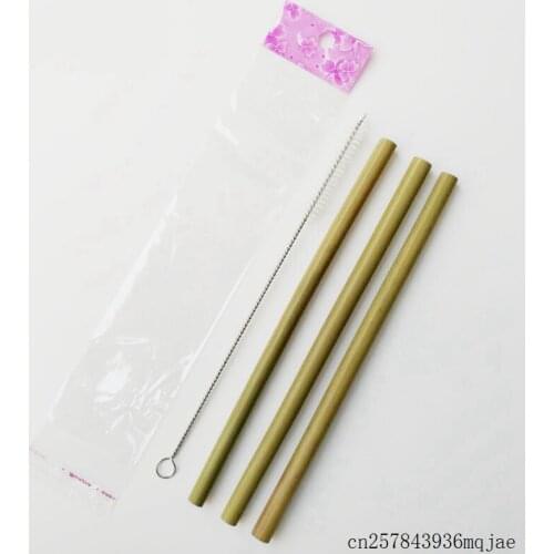 100 Sets Bamboo Drinking Straws with Clean Brushes Reusable Bamboo Straws Drink Straw Cleaner Brushes for Party Birthday Wedding