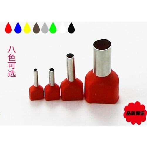 100pcs/lot TE1008 2X1.0mm2 Bootlace cooper Ferrules kit set Wire Copper Crimp Connector Insulated Cord Twin Pin End Terminal