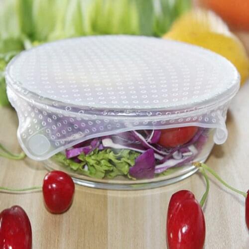 4Pcs Reusable Silicone Wrap Seal Food Fresh Keeping Wrap Lid Cover Stretch Vacuum Food Wrap Kitchen Tools Durable Kitchen Tools