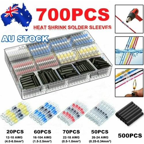 700PCS Solder Seal Sleeve Heat Shrink Wire Connectors Insulated Waterproof Electrical Cable Fast Butt Terminals Shrink Tubing