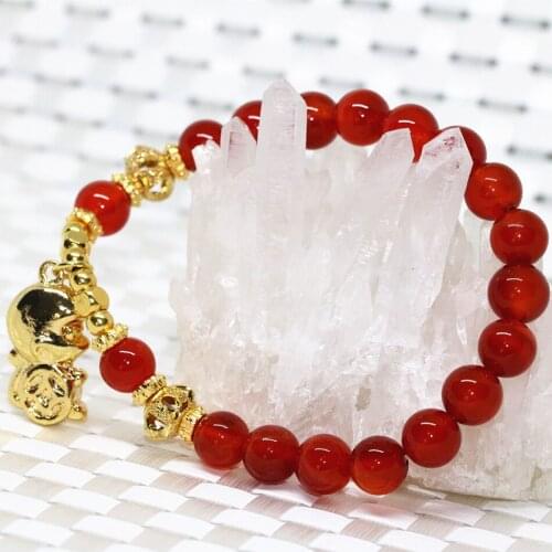 8mm natural red semi-precious stone agat carnelian onyx strand bracelets women round beads monkey pendant jewelry 7.5inch B2097