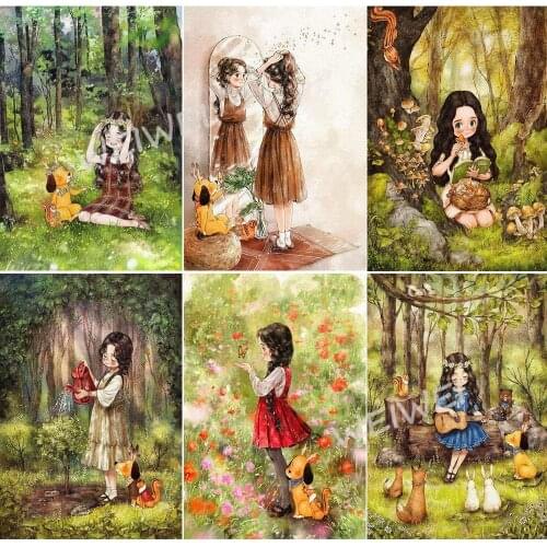 Diy Diamond Embroidery Full Drill 5D Diamond Painting Cartoon Flower Forest Animals Girl Picture Rhinestone Mosaic Crafts