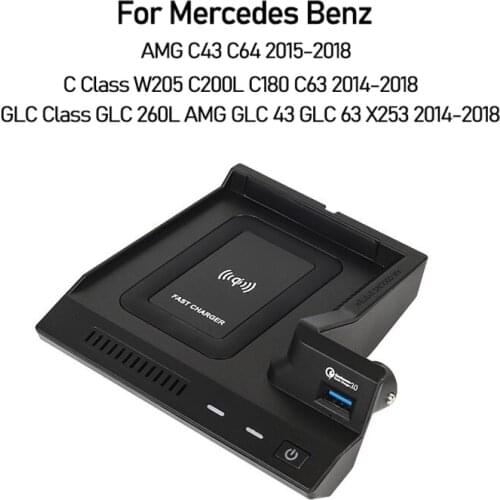 Car Charger USB For Mercedes-Benz W205 C43 C63 AMG GLC43 GLC63 X253 C-Class GLC Mobile Phone Fast QI W205 X253 Wireless Charging