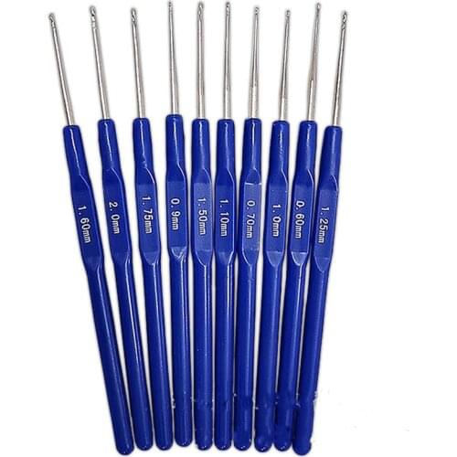 Free Shipping Plastic handle aluminum crochet hooks 10pcs a set, size 0.6-2.0mm crafts crochet for DIY knitting/needlework