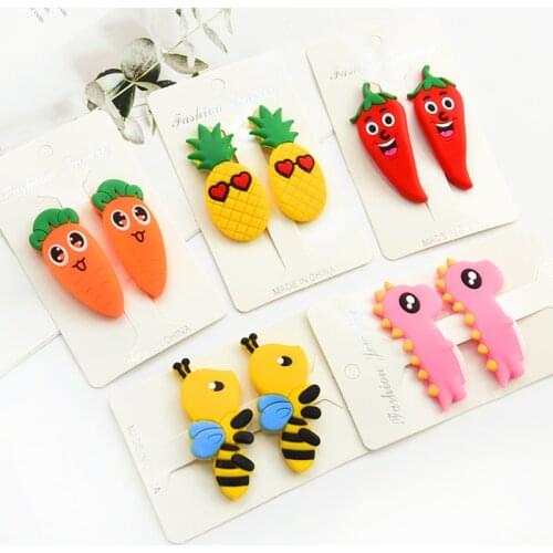 2019 2Pcs/Set Girls Cute Cartoon Animal Fresh Fruit Hair Clips Rubber Children Lovely Barrettes Hairpins Kids Hair Accessories