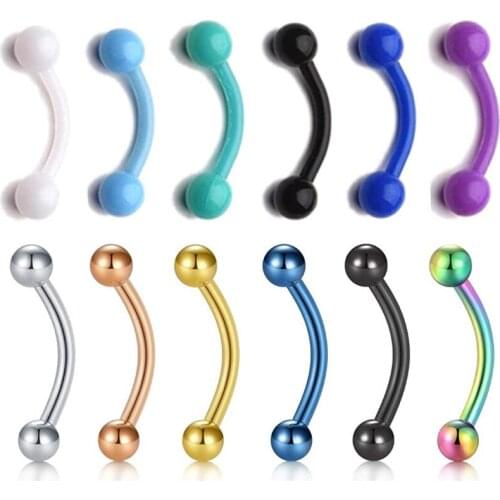 JFORYOU 12PCS 16G Surgical Steel Plastic Horseshoe Hoop Curved Barbell Tragus Helix Daith Rook Eyebrow Lip Piercing Studs