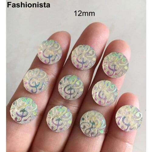 Wholesale 200 pcs AB Clear 12mm Round Flat Back Resin Cabochon,Beautiful Music Signs Pattern Acrylic Cabochon For Pendant Making