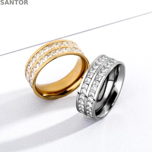 Hip Hop Ring Ice Out Men Cubic Zircon Bling Round 7mm 2 Double Rows Ring Gold Silver Color CZ Jewelry Rings Gifts