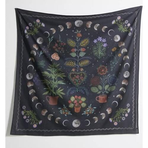 StarrySky Carpet Moon Phase Tapestry Wall Hanging Botanical Celestial Floral Wall Tapestry Hippie Flower Wall Carpets Dorm Decor