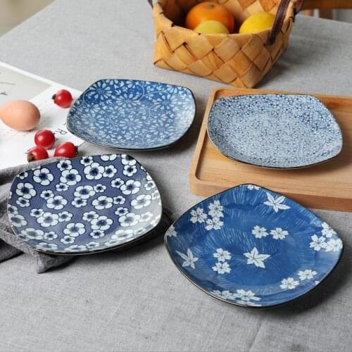 Japanese-Style Underglaze Color Creative Dishes Profiled Plate Western Dish Rounded Square Plate Ceramic Tableware Household