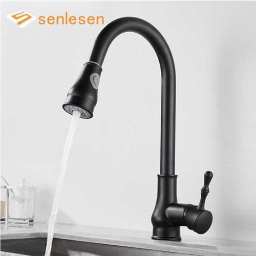 Senlesen Kitchen Sink Faucet Pull Out Sprayer Nozzle Gold Faucet Deck Mount Hot and Cold Water Single Hanlde Para Kitchen Sink