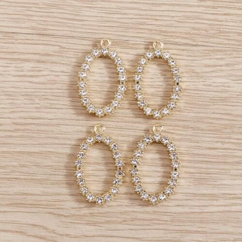 4pcs 15*17mm Fashion Crystal Oval Charms Gold Color Hollow Pendant for Making Necklace Bracelet Metal Alloy DIY Jewelry Marking