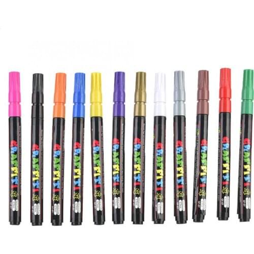 12 Colors/Set 0.7mm Acrylic Paint Marker pen DIY Album Graffiti Black Card Marker Water-Based Paint Pen Canvas Painting