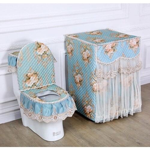 Lace Fabric Sewing Set Toilet Seat Cover+Washing Machine Cover Set Drum Washing Machine Cover Side Opening Cover Automatic
