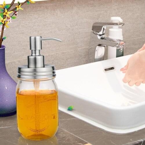 New 480ml Bathroom Lotion Liquid Soap Stainless Steel Mason Jar Dispenser with Brush Bathroom Accessories