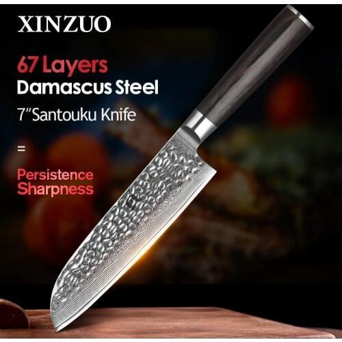 XINZUO Brand 7" Santoku Knife VG10 Damascus Steel 62 Hrc 67 layers Kitchen Knife Pakkawood Handle Newest Japan Chef Knives