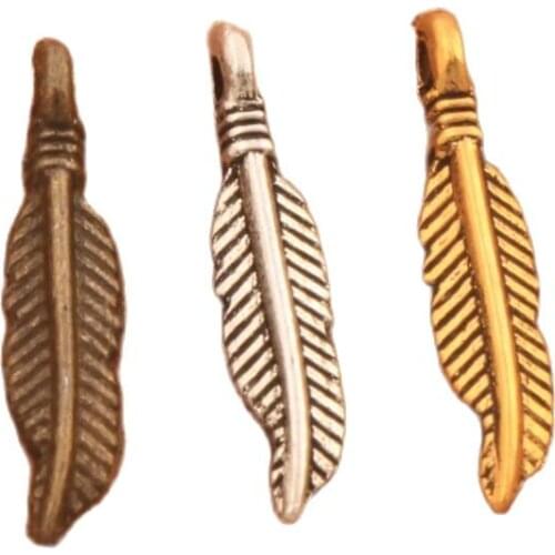 Feather Charm Beads 100PCS Zinc Alloy Bronze Pendants Jewelry DIY L332 19x4.2mm