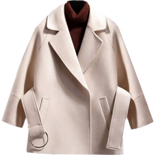 Autumn Winter Women Short Coat with Waist Belt Elegant Female Ladies Solid Color Blouse Top HSJ88