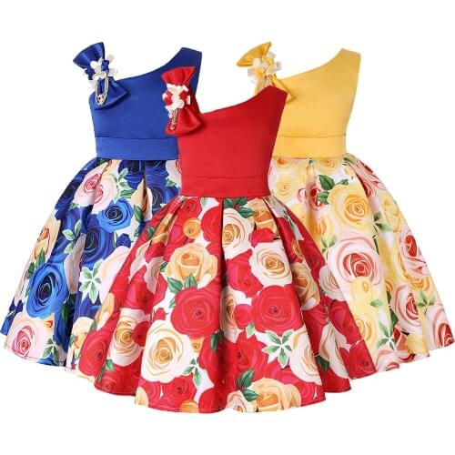 Girls Dress One-shoulder Flower Dress For Girls Birthday Gift Costume Party Princess Dress Toddler Girl Dresses Kids Clothes