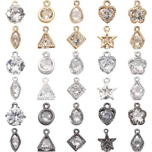 Heart Flower Star Teardrop Horse Eye Alloy Charms Pendant with Cubic Zirconia For DIY Bracelet Necklace Earrings Jewelry Making