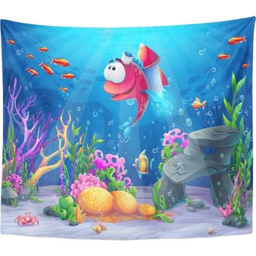Undersea Fish Rocket Marine Life Landscape The Ocean Tapestry Home Decor Wall Hanging for Living Room Bedroom Dorm 50x60 inches