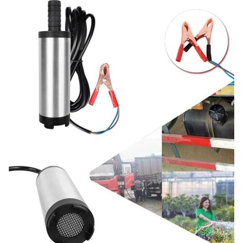 12V/24V 38MM 10-15L/min Aluminium Alloy Portable Auto Car Electric Submersible Pump Fuel Water Oil Barrel Pump Tool with 2 Clips