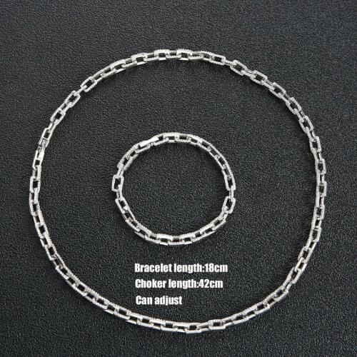 Luxury Square Link Chain Choker Bracelet Set Cubic Zircon CZ Vintage Bohemian Jewelry For Women Femme Fashion Jewelry N0457