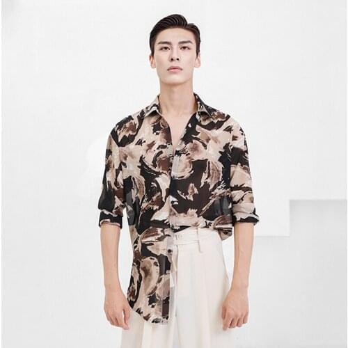 Latin Dance Shirts Men Practice Clothes Fashion Printed Latin Tops Long Sleeves Salsa Samba Rumba Performance Costume DNV14923