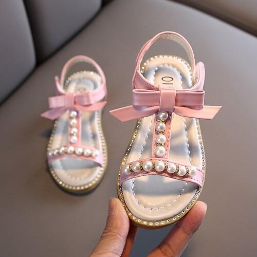Girl Sandals Summer Fashion Kids Baby Girls Bling Pearl Princess Sandals for Little Big Girls Shoes Toddler Girl Pink Sandals
