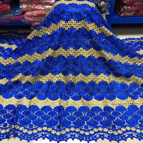 Blue lace fabric african lace fabrics high quality guipure lace with stones fashion french cord lace nigerian fabrics 5yards LXJ