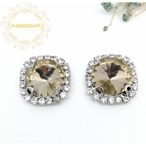 Light coffee ROUND Glass Crystal sew on rhinestones with Crystal buckle claw Diy wedding dress accessories Free shipping