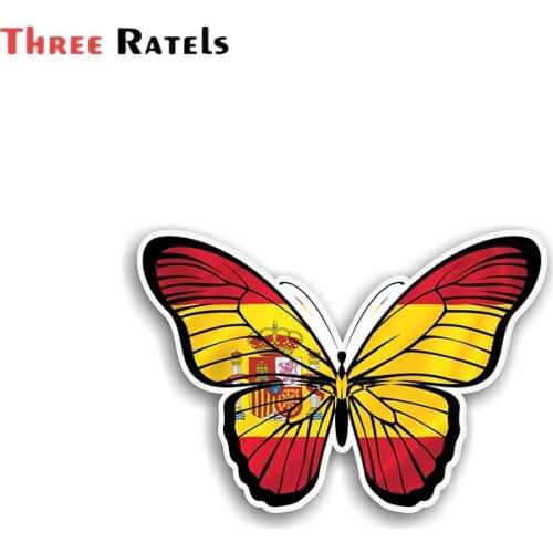 Three Ratels FTC-1114 Beautiful Butterfly with Spain Spanish Country Flag Vinyl Car Sticker for Audi A1 A2 A4 B8 B6 A3 A5 A6